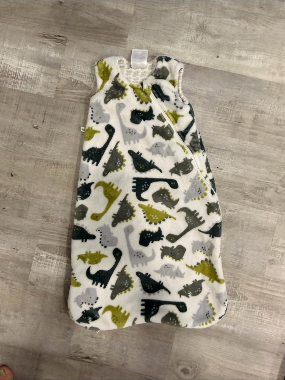 Unbranded White Sleep Sack with Green & Gray Dinosaur Print